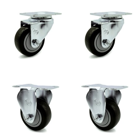 Service Caster 3.5 Inch Black Polyurethane Wheel Swivel Top Plate Caster Set with 2 Rigid SCC SCC-20S3514-PPUB-BLK-TP3-2-R-2